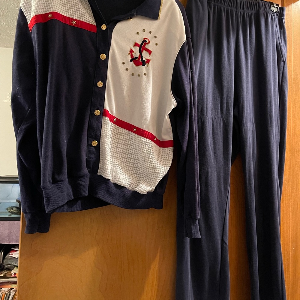 Navy , Red, White Women's Top and Pants. Size L - Picture 2 of 5